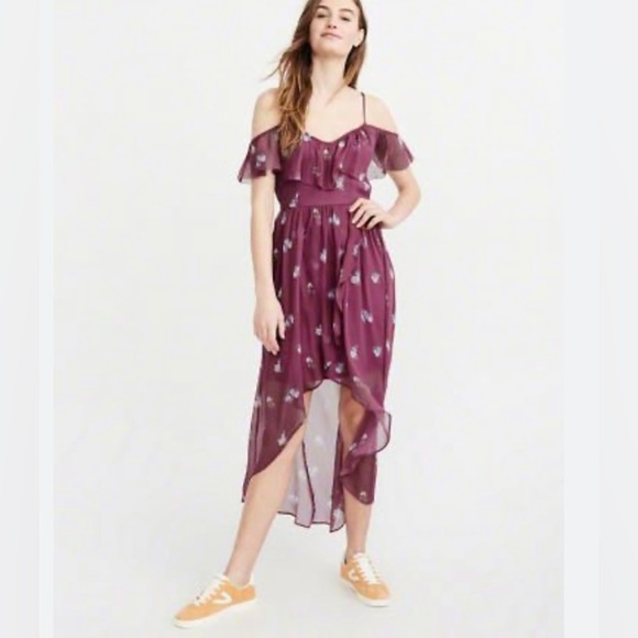 Abercrombie & Fitch Dresses & Skirts - XL Abercrombie, and Fitch high low floral dress cold shoulder cute purple dress